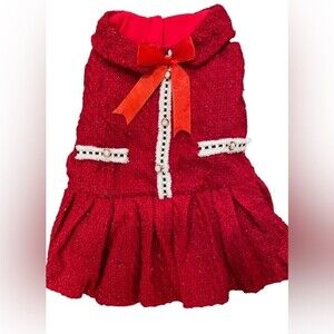 New ADNIKIA Dog/Cat Red Dress with Ribbon Bow, buttons Ruffle Christmas